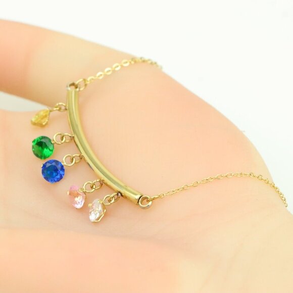 "Colorful Stone Drop Bar Pendant Necklace, XPNL0307 - Picture 5 of 13